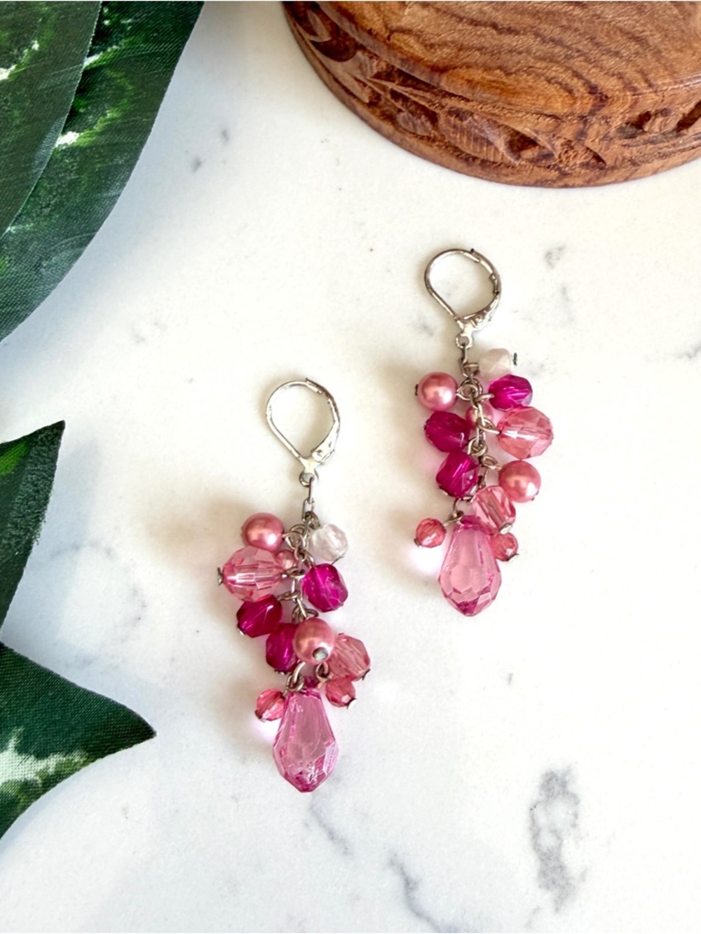 3/$22🩶 Pink Beaded Cluster Earrings Cute PREOWNED Bohemian Boho Jewelry